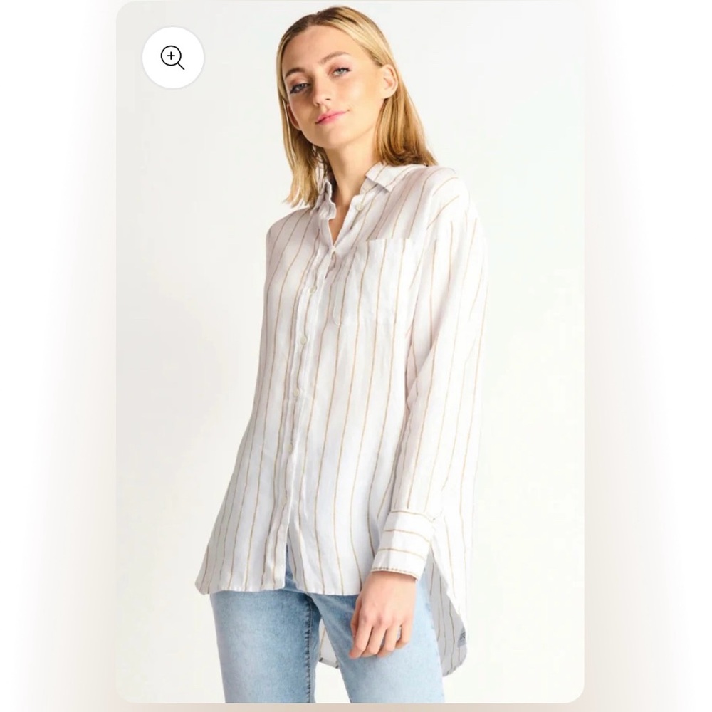 Linen White Button Down Shirt Tunic Striped Euro Summer Coastal Boho Beachy XL